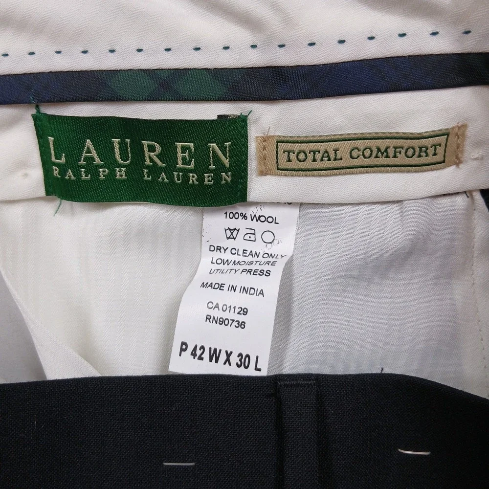 Lauren Ralph Lauren‎ Wool Dress Pants Mens 42x30 Black Total Comfort